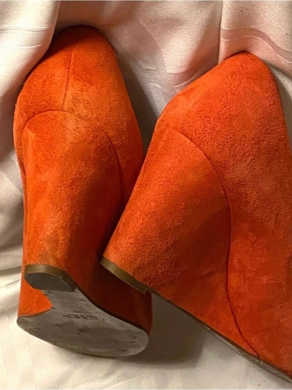 J Crew Orange Suede Wedge Pumps